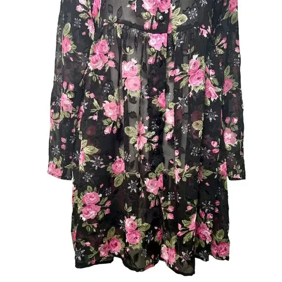 Contempo Casual 90s Floral Sheer Babydoll Fairy Whimsygoth Grunge L/S MEDIUM - Picture 4 of 11